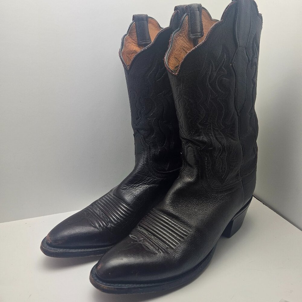 Lucchese Authentic Burgundy Brown Stitched Leather Cowboy Boots Womens Sz 8.5